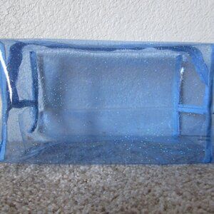 Ulta Beauty clear blue glittery makeup cosmetic bag flower zipper